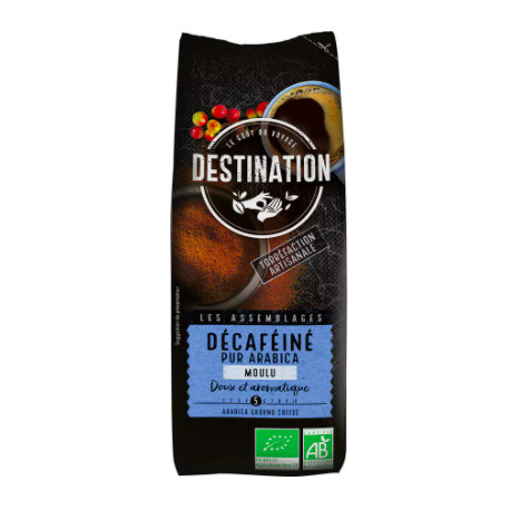 Bio káva mletá 100% arabika bez kofeinu Destination 250 g